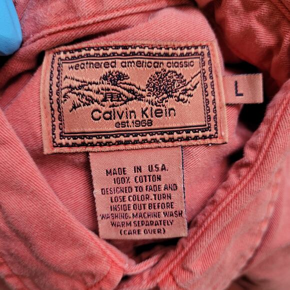 Vintage 90s Calvin-Klein Faded Coral Pink Button Up Shirt Large 23x32 USA - Picture 11 of 12